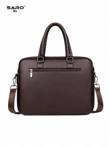 saroxi Men's Briefcase, Classic Computer Bag, Large Capacity For Files & Office Supplies, Business Commute, PU Leather, Minimalist Texture, Suitable For Work, Autumn Accessory, Gift For Husband - Brown - View 8