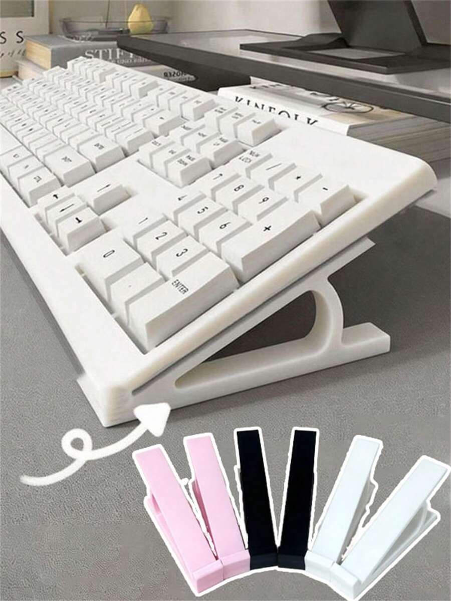 4/2pcs Keyboard Tilt Riser, No-Installation Keyboard Tilt Stand, Ergonomic Keyboard Lift Riser, Comfortable Keyboard Lift Pad, Relieve Wrist Fatigue, Facilitate Typing, Suitable For Computer Office, Home Office Supplies, Computer Gaming Accessories - View 1