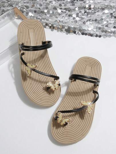 Women's Model. Spring-Summer 2026 New Fashion, Elegant, Lightweight, Classic Outdoor, Slip-Resistant, Abrasion-Resistant, Butterfly-Style Open-Toe Slippers. Women's Beach Vacation And Leisure Sandals.