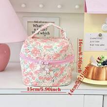 1个INS风粉橙色碎花收纳袋，蝴蝶结装饰拉链设计，可悬挂，休闲可折叠轻便携带，化妆品收纳袋，珠宝收纳袋，多功能女士收纳包，拉链封口，可收纳化妆品、刷子、护肤品、手机、硬币、小物件，化妆包，护肤包，家居装饰，伴娘礼物，送给妈妈的礼物，生日礼物，送给老师的礼物，送给朋友的礼物，返校礼物，旅行必备，邮轮必备，卧室必备，2026新款 - 彩色 - 查看 6