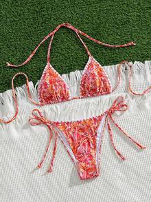 Đồ bơi bikini nữ phong cách tối giản sang chảnh quyến rũ, cổ yếm buộc dây, màu trơn, đi biển du lịch dự tiệc, mẫu mới Xuân/Hè - Hoa vỏ sò nụ trắng - Xem 2