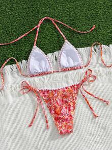 Đồ bơi bikini nữ phong cách tối giản sang chảnh quyến rũ, cổ yếm buộc dây, màu trơn, đi biển du lịch dự tiệc, mẫu mới Xuân/Hè - Hoa vỏ sò nụ trắng - Xem 3