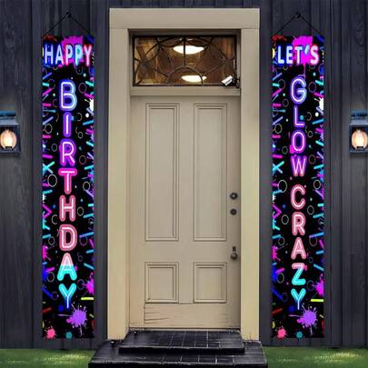2 Pieces, 2D Flat, Fluorescent Birthday Party Porch Couplet Banner, Polyester Fabric, Suitable For Birthday Party Decoration, Teen Party, Bachelorette Party, Club Decoration, Holiday Party Decoration, Birthday Decoration, Anniversary, Wall Decoration, Home/Garden/Indoor And Outdoor Decoration, Photography Background Props, Entrance Door Decoration/Door Curtain, Event Background Decoration, Party Decoration Supplies/Gifts