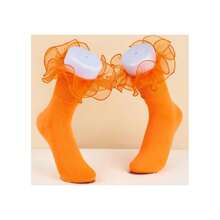 NEW-   Women Big Ruffle Socks Double Lace Turn Cuff,Breathable Cotton Frilly Cute Bobby Dress Sock For Girls Women,K407 - Orange - View 9
