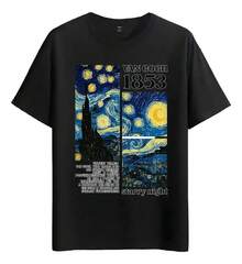 Muscle Freaks Starry Night Van Gogh Style T-Shirt - 黑色 - 查看 1