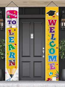 2pcs Back To School Decoration Party Banner Set, Welcome Back To School, Prepare To Learn, Porch Sign Set, Back To School Decor, Window & Door Decor, Birthday Party Decoration - Multicolor - View 1