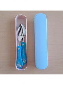 Children's Cutlery Set With Case, Fork And Spoon, 2 Pieces, Lunchbox, Daycare, Travel, School, Picnic, Outings, Bag - 1 件 Azul - 查看 4