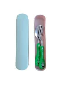 Kit de Talheres Infantil com Estojo, Garfo e Colher 2 Peças Lancheira Creche Viagem Escola Picnic Passeios Bolsa - 1 Pc Verde - Visão 2