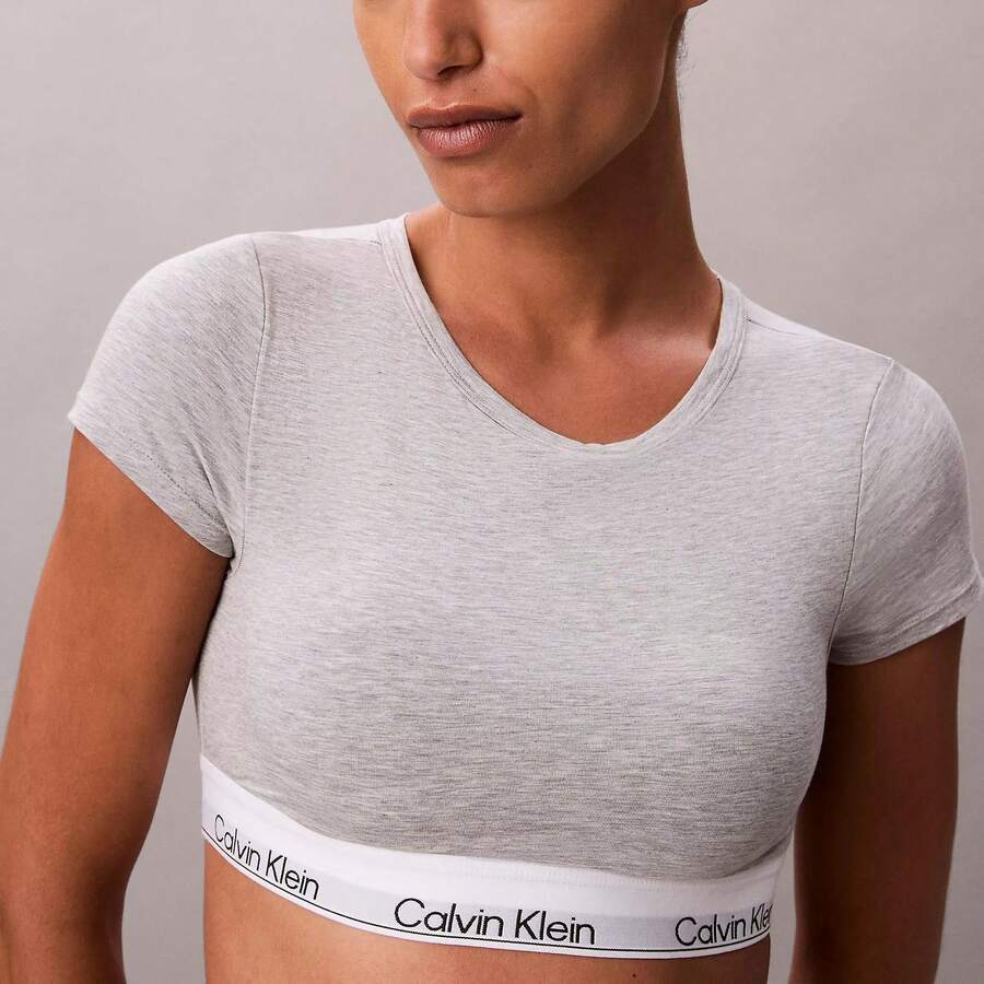 Calvin Klein Calvinklein Icon Cotton Modal Lightly Lined T-Shirt Bralette Underwear Women Bras + Bralettes QF8495 - Grey Heather - 查看 1