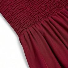 YijiaNvz  Nuevo vestido elegante con cuello cuadrado, frente plisado, espalda descubierta y cintura ceñida de gasa para mujeres - Verde - Ver 7