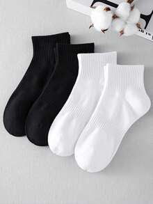 1/4/6/10 Pairs Black/White Men's Ankle Socks, All Season Sport Moisture Wicking Casual Fashion Versatile And Comfortable - Black and White - View 9