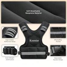 Adjustable Weiged Vest  Men And Women, 4-0lb/-20lb Vest Wit 6 Iron Weigs, Wit Reflective Stre,  Strengt Training, Running, Fitness, Wal - màu đen - Xem 5