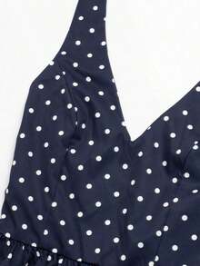 Summer Polka Dot Set With Open Back – Stylish 2-Piece Set For Holidays And Everyday Wear - 海軍藍 - 查看 2