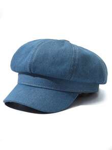 1 st vår/sommar jeansbaskerhatt, retromode åttkantig keps, sommarsolskyddande hatt, mångsidig vardagsmössa, sommarhatt för kvinnor, sommarmålarkeps med överdimensionerad design för små ansikten - Blå - Visa 3
