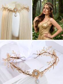 1pc Gold Fairy Flower Crown - Fairy Floral Headband Forest Elf Headpiece Renaissance Festival Accessory Women's Renaissance Festival Halloween Cosplay Photography - View 2
