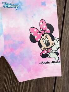 Disney 女嬰夏季米妮老鼠印花短袖T恤與短褲套裝，可愛休閒度假穿搭，粉藍漸染彈性腰短褲，戶外服飾 - 粉色 - 查看 8