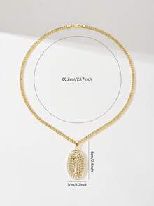 1pc Classic European & American Style Copper Inlaid Zirconia Large Chain Pendant Necklace, Vintage Hip-Hop Colorful St. Benedict Protective Light Limited Edition, Suitable For Christmas/Thanksgiving/Halloween/Mother's Day/Valentine's Day Gifts, Catholic First Communion, Daily & Festival Wear, Prayer - Yellow Gold - View 7