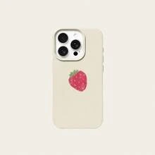 1 pieza Funda de teléfono con diseño de fresa pintado a mano de material TPU, minimalista, compatible con iPhone 17 Pro Max/17/16 Pro Max/15/13/12/11, S20 FE/A15/S24/A55, Note 11/12/13 Pro, protección corporal completa a prueba de golpes y suave - Blanco - Ver 6