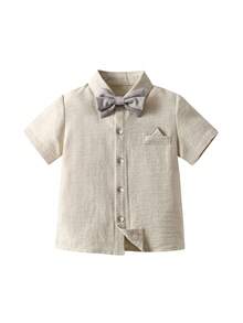 New Summer Fashion Handsome Boys 2-Piece Gentleman Suit Shirt + Suspenders Shorts New Little Groomsman Formal Suit Set Birthday Party Boys Gentleman Outfit Gift For Children Boys Clothing Birthday Party Boys Gentleman Shirt Set Boys Clothing Boys Clothing Fashion Boys Clothing Children Clothing - Champagne - View 4
