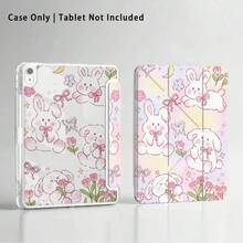 Funda protectora de tableta de cristal acrílico con efectos de pintura coloridos, compatible con modelos populares de Honor/Apple, con diseños de conejo lindo, tulipán, lazo, luna, con soporte plegable, esquinas reforzadas de silicona, función de activación/suspensión automática, ranura para bolígrafo incorporada, soporte ajustable de varios ángulos - Protección diaria perfecta - Multicolor - Ver 5