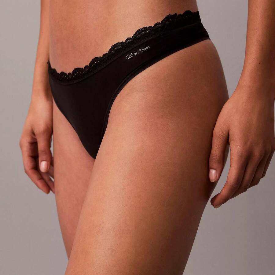 Calvin Klein Calvinklein CK Microfiber Stretch With Lace Thong Underwear Women Panties QD5270 - màu đen - Xem 1