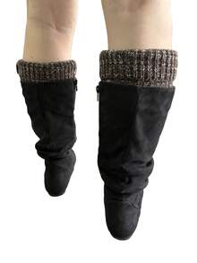 DENGWEISI Black Pleated Side Zipper Flat Round Toe Comfortable Versatile Office Commute Daily Holiday New Fashion Mid-Calf Boots For Women - Black - View 6