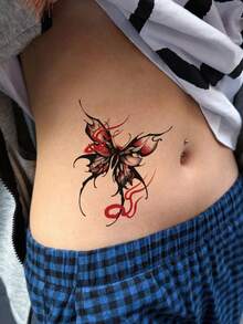 1 Tatuaje Adhesivo, Salpicadura de tinta oscura Mariposa roja y negra cuadrada Patrón de tatuaje personalizado genial, Tatuaje temporal adhesivo, Lavable PVC, Desechable, Resistente al agua, Resistente al sudor, Para palmas, brazos, cintura, abdomen, espalda, piernas, No reflectante, Diseño de tatuaje simulado, Adecuado para viajes, festivales de música, juegos, regalos de graduación y uso diario, Duración de 3 a 5 días - Multicolor - Ver 5
