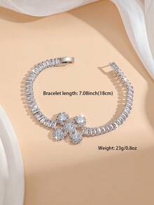 1 Set Luxury Elegant Cubic Zirconia Inlaid Butterfly Pattern Bracelet, Suitable For Women's Wedding & Banquet Wear - Silver - View 5