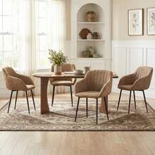 Goeurvant Contemporary Vertical-Stripe Upholstered Dining Chairs With Armrests & Metal Legs For Dining Room, Kitchen, Living Room - Set Of 2 / Set Of 4 / Set Of 6--Coffee-Chenille - Coffee - 查看 2