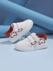 1 Pair Non-Slip Wear-Resistant Breathable Flat Hook And Loop White Sneakers With Distinctive Logo, Suitable For Matching With Skirts - Red and White - View 5