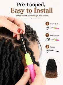 Pre-Looped Locs Crochet Hair, Ombre Faux Locs With Wavy Ends, 18 Strands/Pack Lightweight Synthetic Braiding Hair Extensions For Women, Easy Install - 彩色 - 查看 9