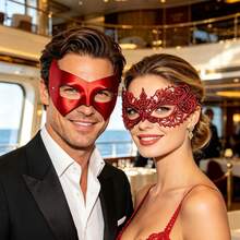 Lace Red Masquerade Mask, Sexy Women Mask For Christmas, Halloween Party, Carnival, Venetian Costume Party, Couples Mask - Red - View 2