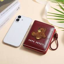 CarrKen 1 pieza Cartera corta versátil y exquisita para mujer con patrón de oso, estilo retro europeo & americano, multifuncional y de múltiples compartimentos, nueva, para adolescentes - Multicolor - Ver 4