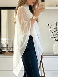 Women's Elegant Asymmetric Hem Chiffon Top White Summer - White - View 8