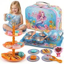 52-Piece Children's Tea Set, Birthday, Christmas, Children's Day Gift, Includes Dessert, Tea Set, Tableware And Carrying Case (Red) - Blue-m - View 12