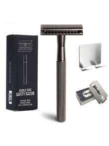 1 Set Navaja de afeitar vintage con cuchillas de doble filo, kit de afeitado manual tradicional para hombres y mujeres - Ver 16
