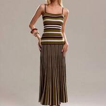 Nana's Women's Clothing Store  Vestido de punto casual de moda a rayas para mujer - Rojo - Ver 4