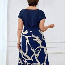 Nana's Women's Clothing Store Medorina Vestido casual de mujer con estampado y patchwork para el verano, conjunto casual de negocios para mujer para primavera y verano - Amarillo - Ver 3