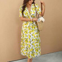 Nana's Women's Clothing Store Elaquor Vestido casual de vacaciones con estampado de lunares y nudo retorcido para tallas grandes - Multicolor - Ver 9