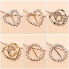2/4/6/8 pezzi Fermagli per sciarpa eleganti con cristalli e perle per donna, disponibili in forme rotonde, a cuore e quadrifogli, stili assortiti casuali, versatili per camicia, orlo di maglietta, sciarpa, scialle - Multicolore - Visualizzare 8
