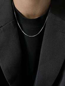 1pc New Silver Thin Snake Bone Chain Necklace, Minimalist Versatile Non-Fading Men's Commuter Business Daily Accessory, Valentine's Day Birthday Gift - Silver - View 3
