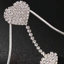 1pc Sexy Diva Body Chain, Double Heart Pendant With Rhinestone Chest Chain For Women - Silver - View 3