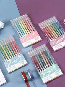 Set de 9 piezas Bolígrafo multicolor de gran capacidad y color neutro, bolígrafo de color caramelo de color Morandi lindo, para pintura, toma de notas, etc. de estudiantes. - Multicolor - Ver 3