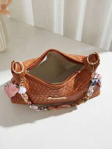 Korean Textured Casual Minimalist Woven Pattern Retro Commuter Underarm Crossbody Bag - Brown - View 7
