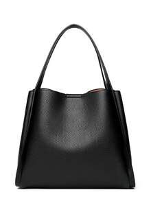 LANYIBAIGE Simple Women Bucket Shoulder Bags New Solid Color Handbags Retro Large Capacity Tote Bags Large Capacity Pu Leather Bags 2026 - Black - View 7
