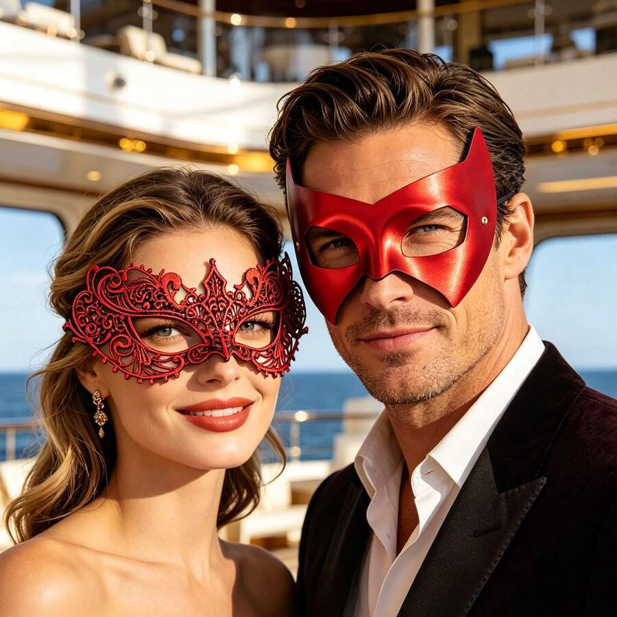 Lace Red Masquerade Mask, Sexy Women Mask For Christmas, Halloween Party, Carnival, Venetian Costume Party, Couples Mask - Red - View 1