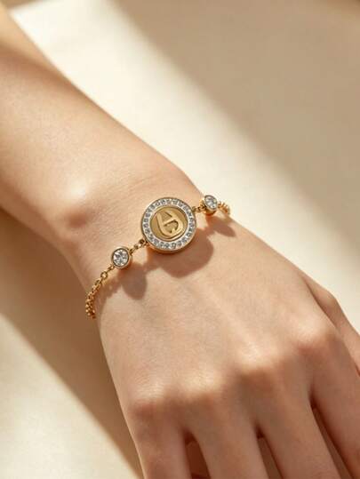 1 chiếc vòng tay hình móng ngựa bằng thép titan mạ vàng 18K đính kim cương tròn, trang sức cá nhân hóa thời trang, chống phai màu, phụ kiện sang trọng thanh lịch.