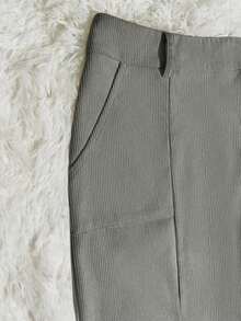 SMUM Women's Corduroy Skirt With Pockets And Slit, With Belt, In Khaki And Leopard Print - Pearl White - View 3