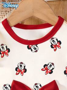 Disney 母女套裝女童洋裝，夏季嬰兒女童服飾，迪士尼甜美公主風，A字版型短袖米妮鼠圖案洋裝，適合休閒日常、旅行、度假、派對、聚會穿著，適用3歲以下女童 - 白色 - 查看 4