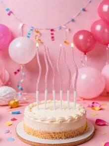 6pcs Baby Pink Glitter Curved Birthday Candles, Cake Decorative Candles For Birthday Party, Girls Party Supplies, Home Decor - View 13